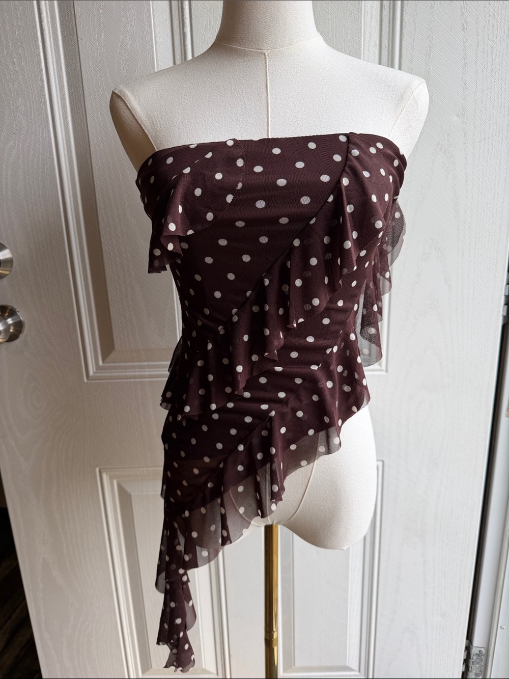 Y2K Fairycore Whimsy Polka Dot One-Shoulder Ruffle Fairy Flutter Top  Size S